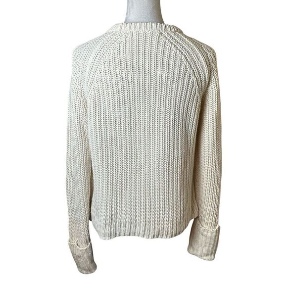 360 SWEATER Ivory Knit Pullover Womens Medium | Cozy Classic Ribbed Cotton Blend - Picture 4 of 8